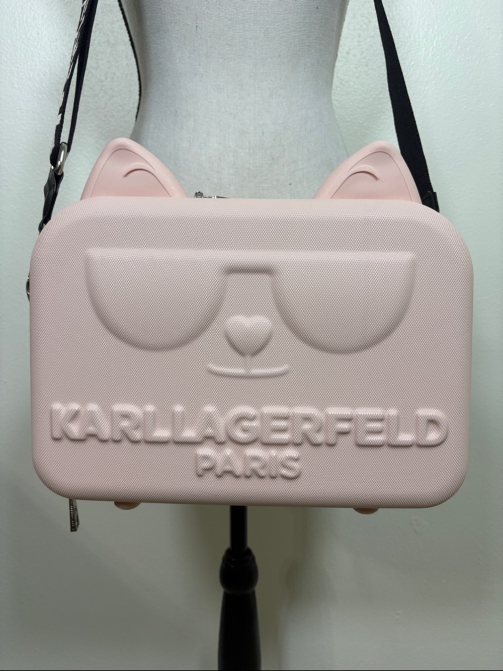 Karl Lagerfeld Pale Pink Embossed Hardcase Crossbody with Branded Strap - Picture 7 of 10